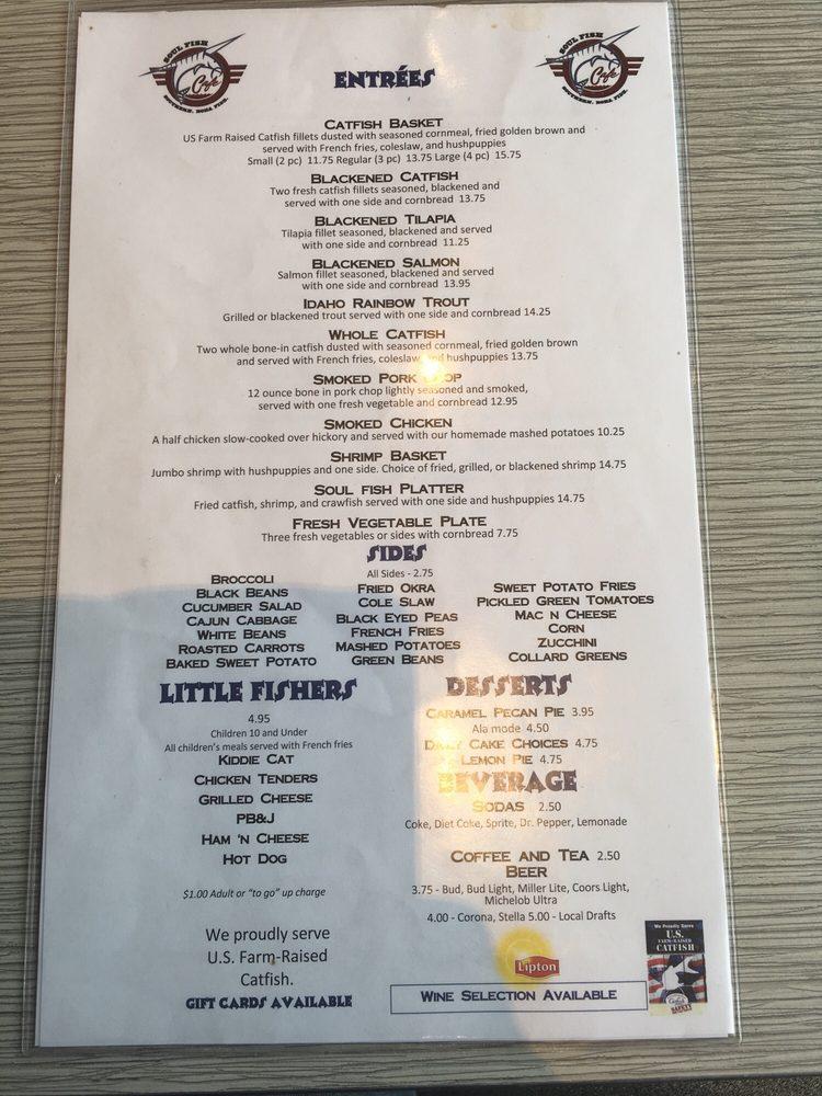 Menu at Soul Fish Cafe, Memphis, 862 Cooper St