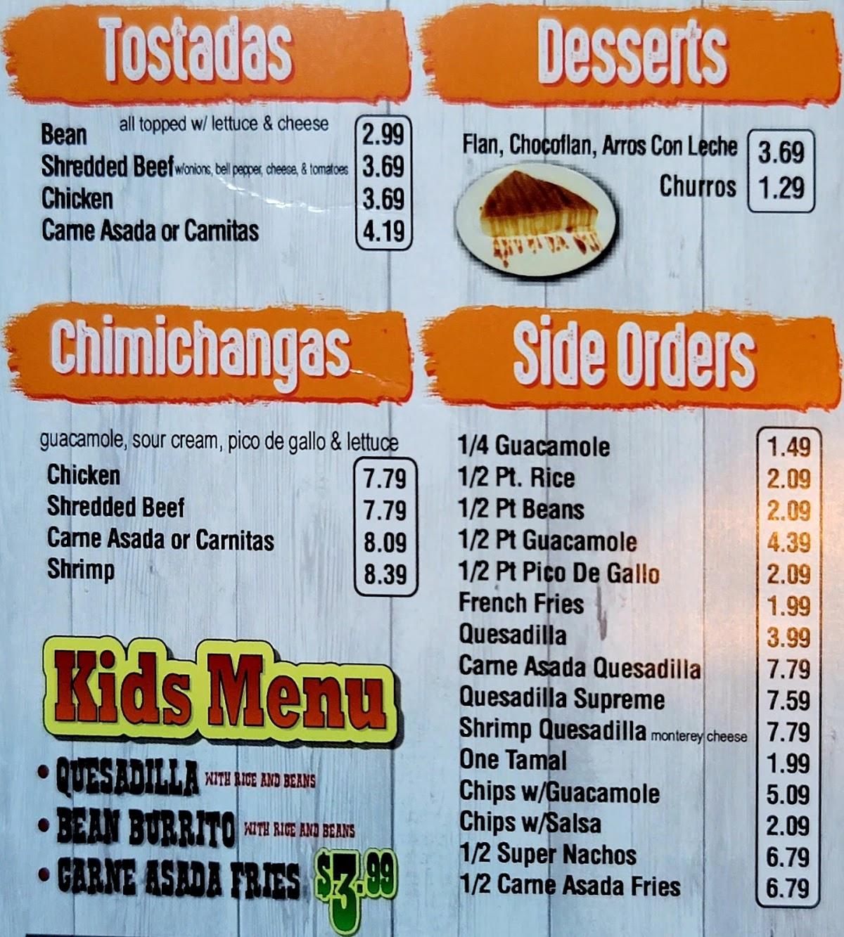 Menu at Beto’s restaurant, Tremonton