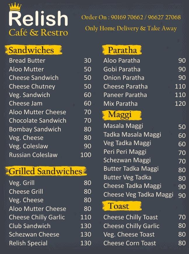 Menu at Relish Nights cafe, Ahmedabad