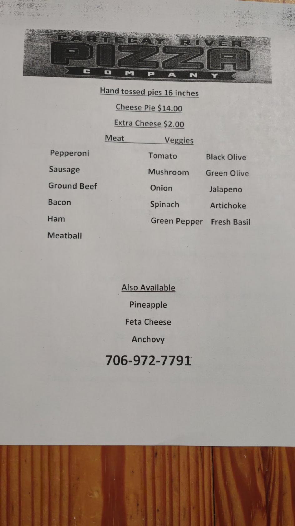 Menu at Cartecay River Pizza Company pizzeria, Ellijay, GA52
