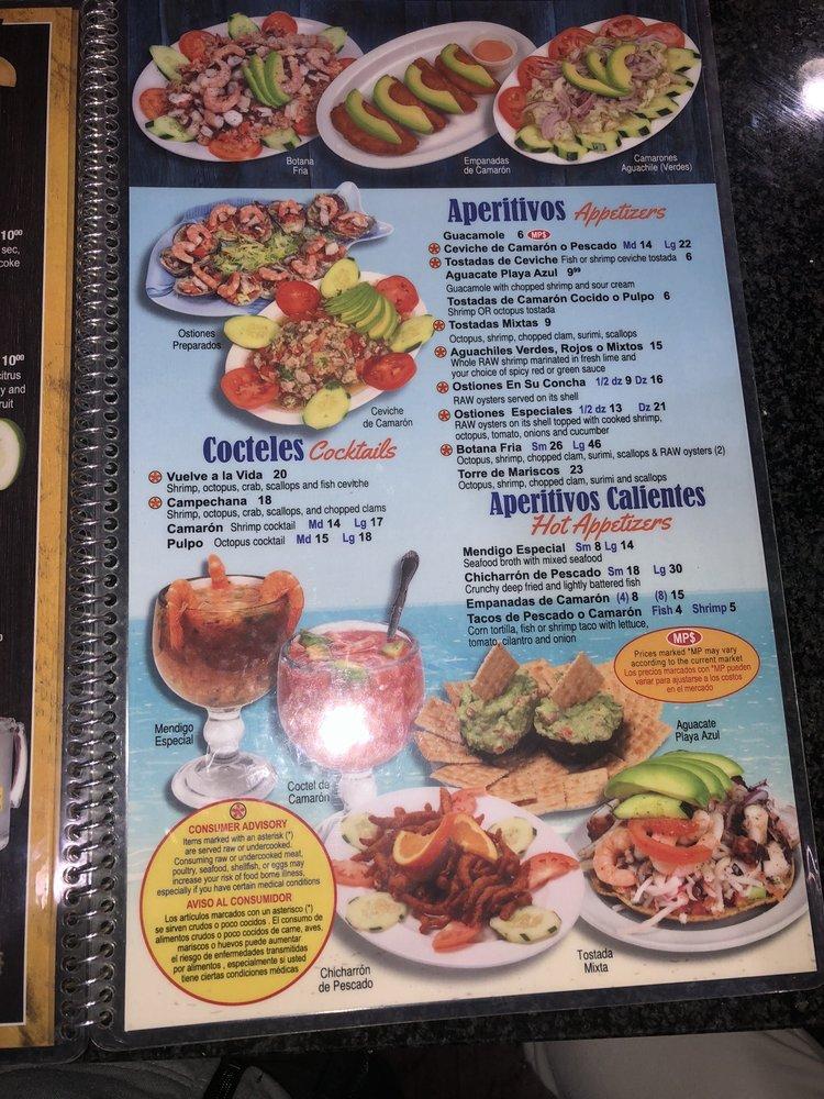 Menu at Mariscos Playa Azul restaurant, Chicago