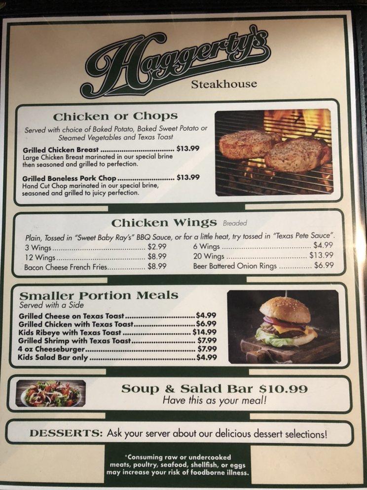Menu at Haggerty's Steakhouse, Roanoke Rapids