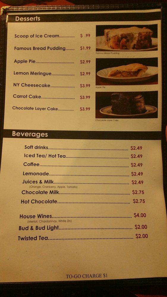 Menu at Top Deck restaurant, Reno