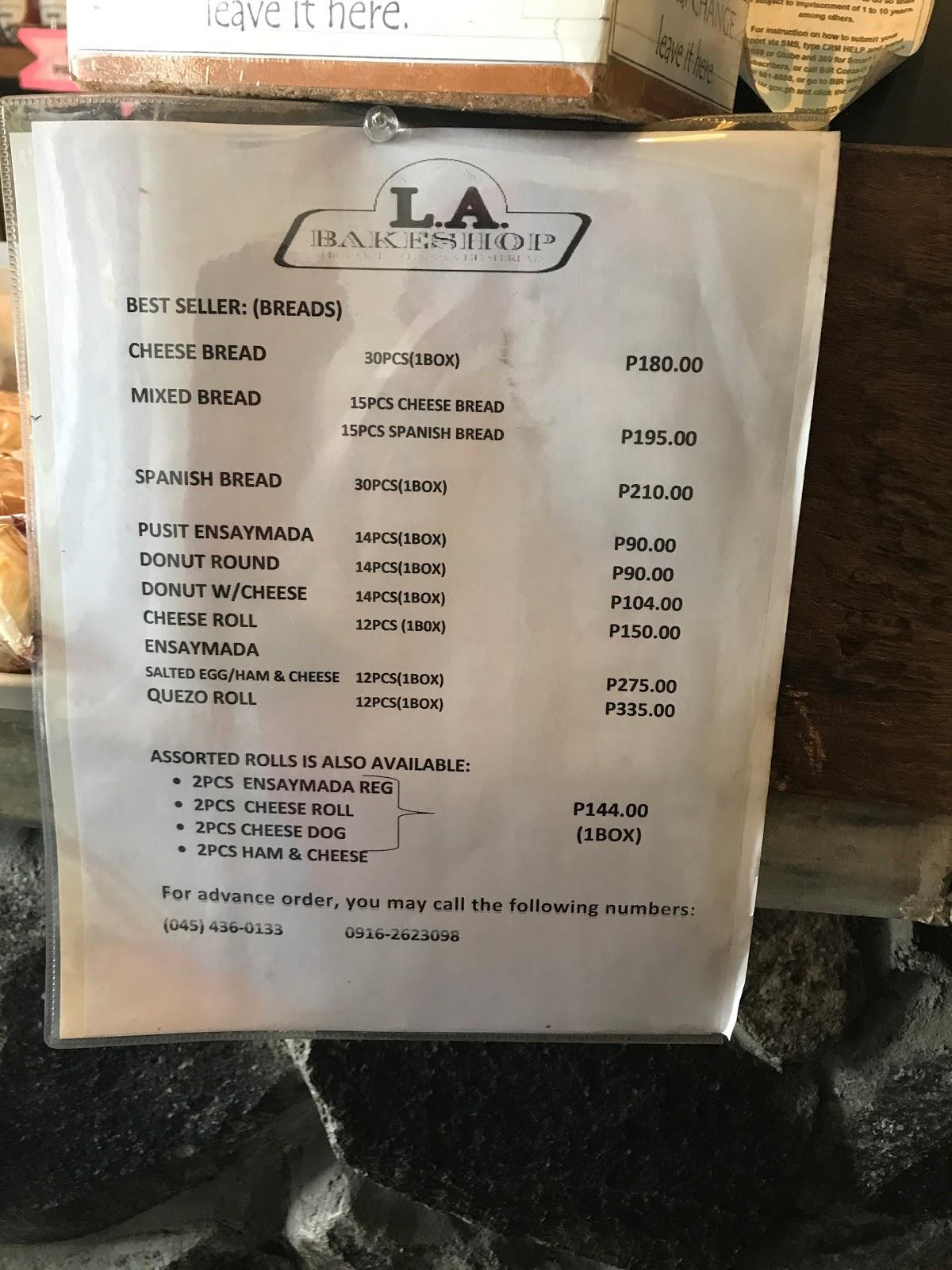 Menu at L.A. Dolores, San Fernando