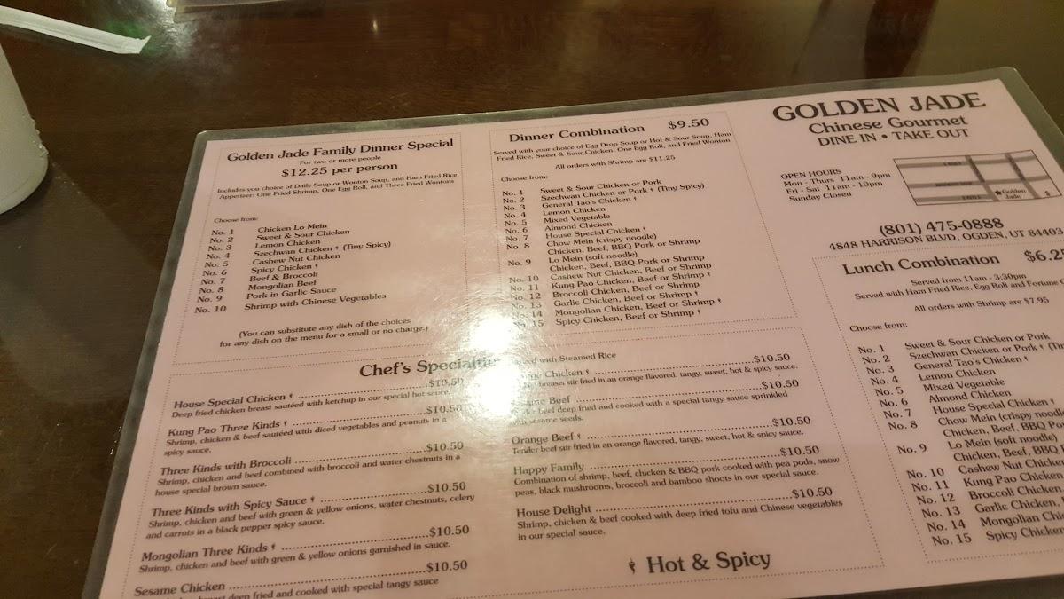 Menu at Golden Jade Restaurant, Ogden