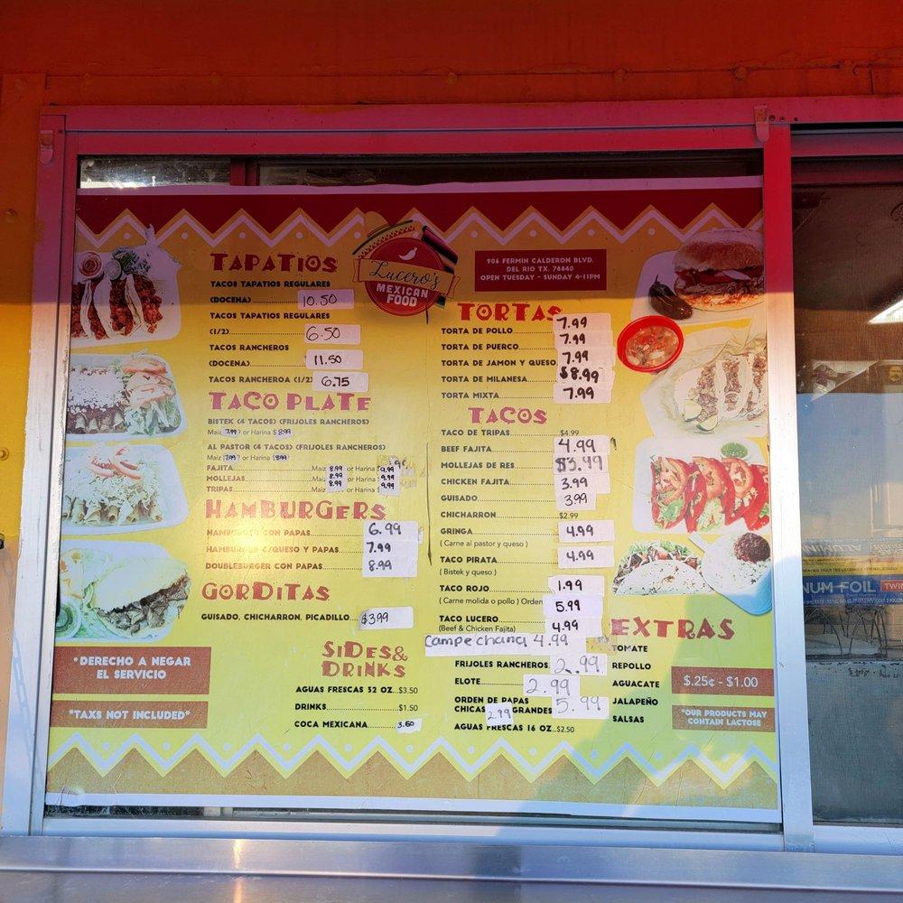 Menu at Lucero's Restaurant, Del Rio