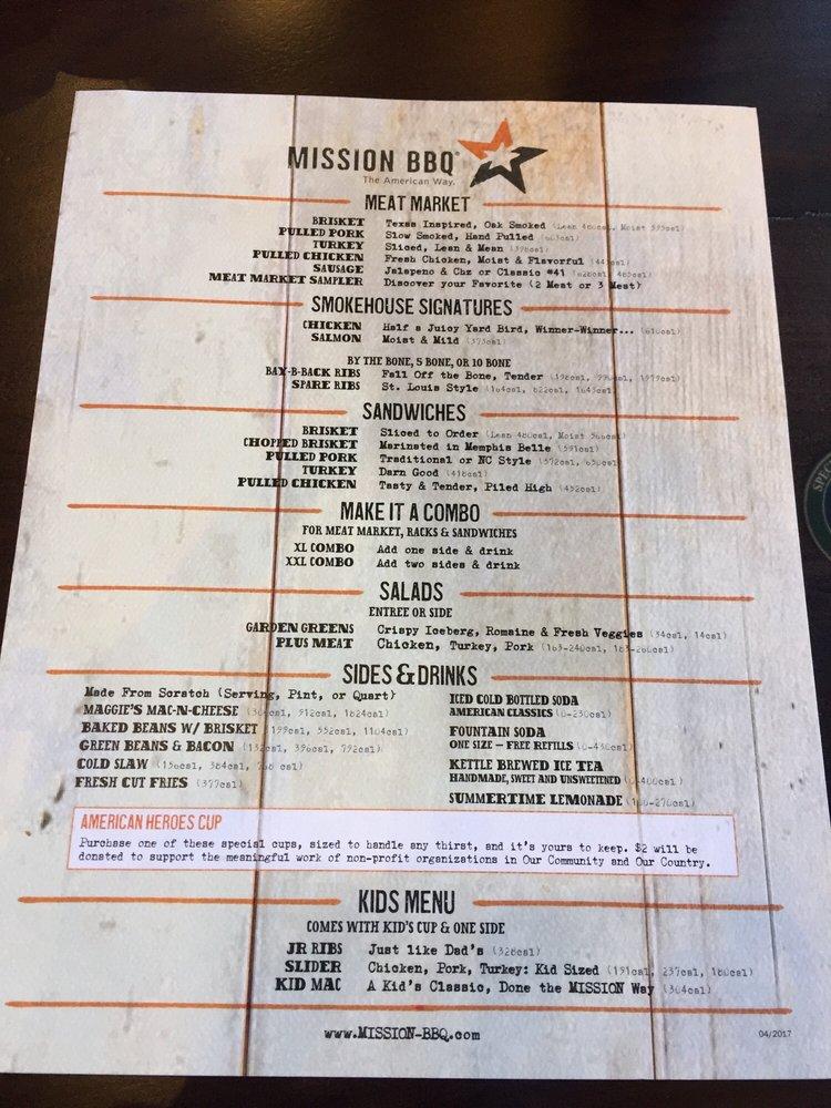 Menu at MISSION BBQ, Woodbridge