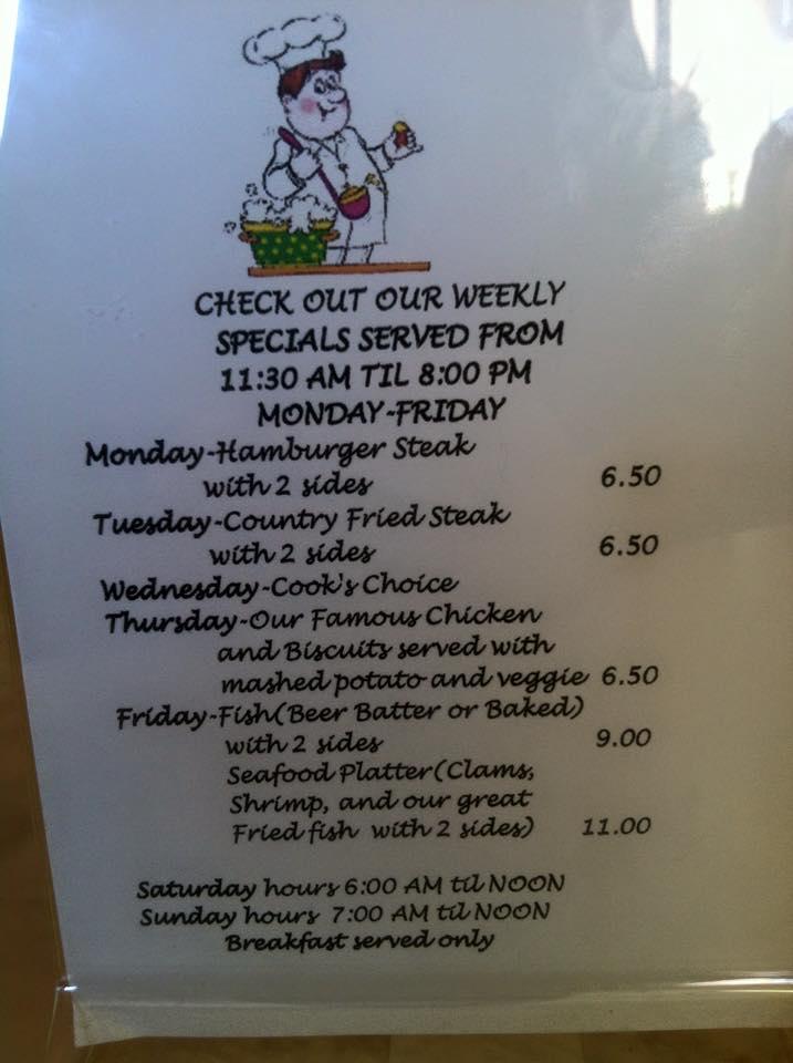 Menu at Anne's Pancakes restaurant, Elmira