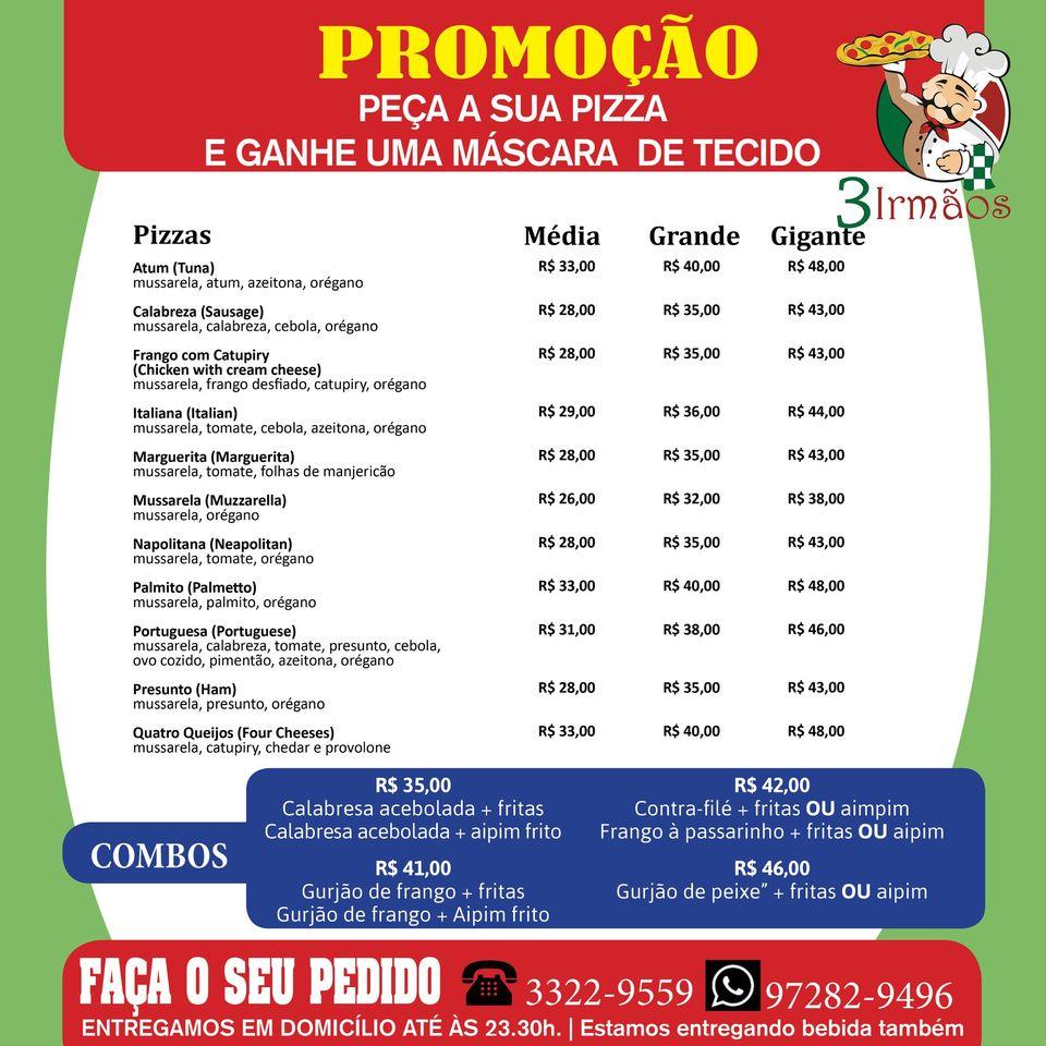 Pizzaria e Bar 3 Irmãos cardápio
