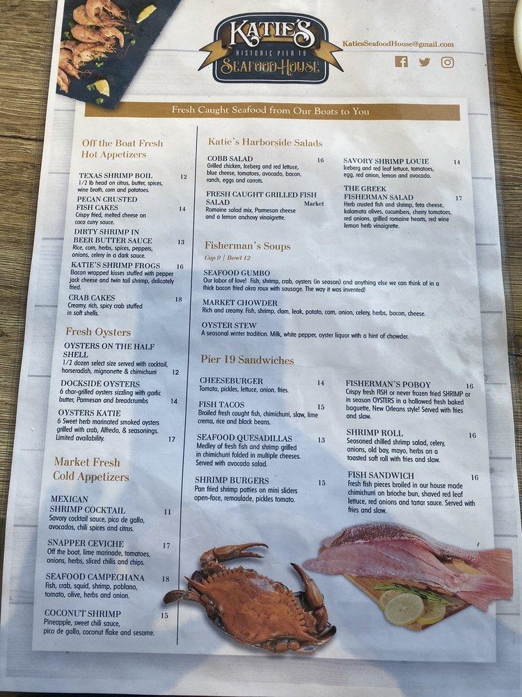 Menu at Katie's Seafood House restaurant, Galveston