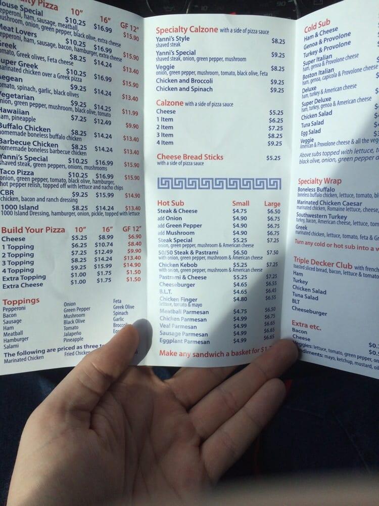 Menu at Yannis Pizza Blue Hill pizzeria, Blue Hill