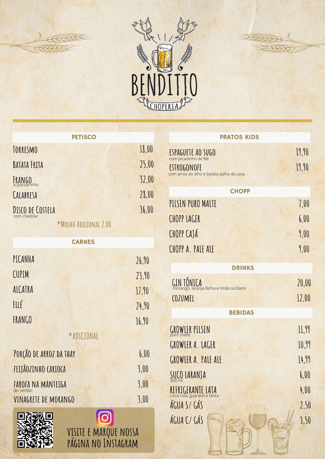 Benditto Chopperia cardápio