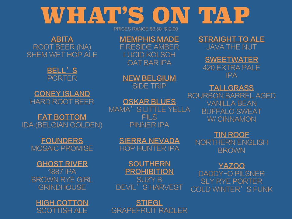 Menu at Madison Bottle Shop, Memphis