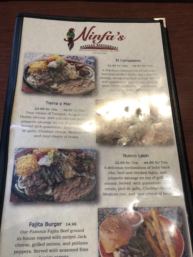 Menu at Ninfa's restaurant, Houston, Gulf Fwy