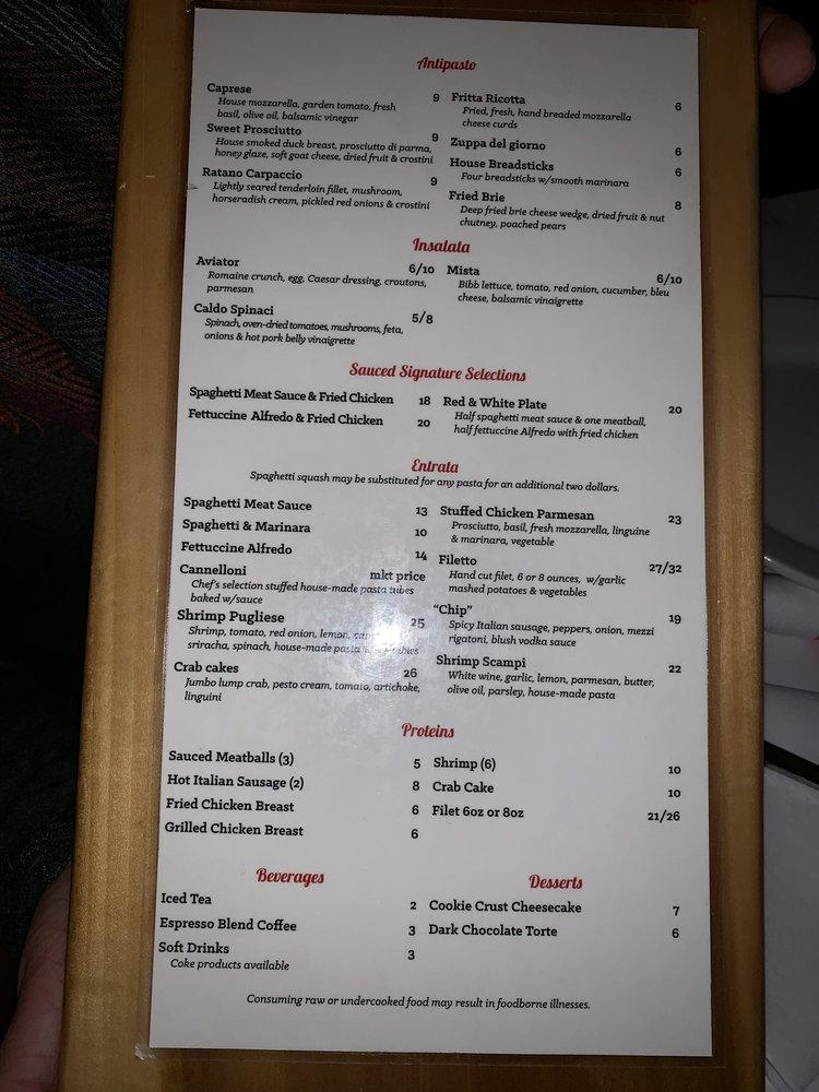 Menu at Sauced restaurant, Evansville
