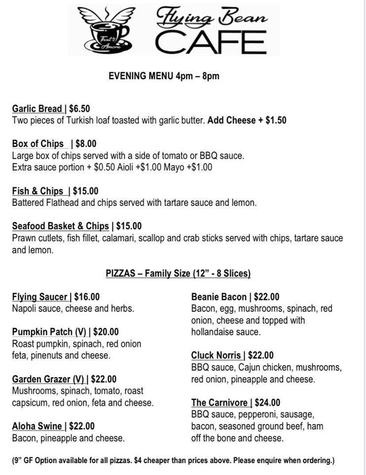 Menu at The Flying Bean Cafe, Beechmont