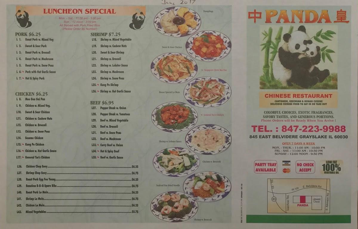 Menu at Panda Chinese Restaurant, Grayslake