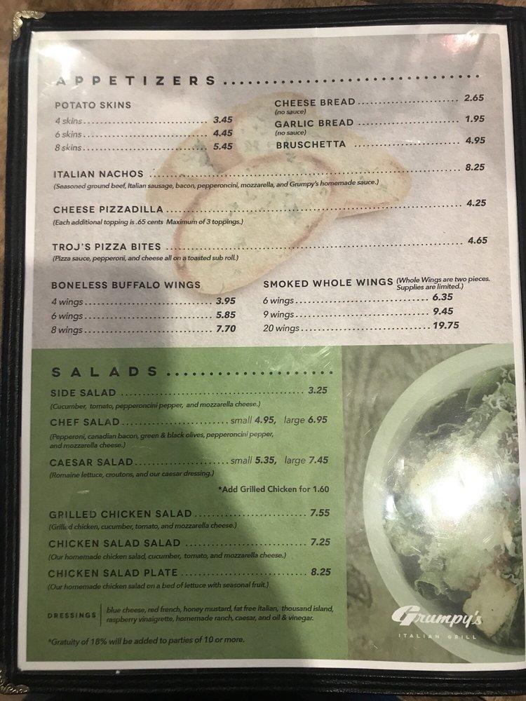 Menu at Grumpy's Italian Grill pizzeria, Cullman, 402 5th St SW