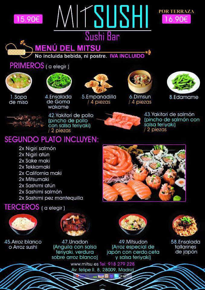 Menu at Mitsu restaurant, Madrid