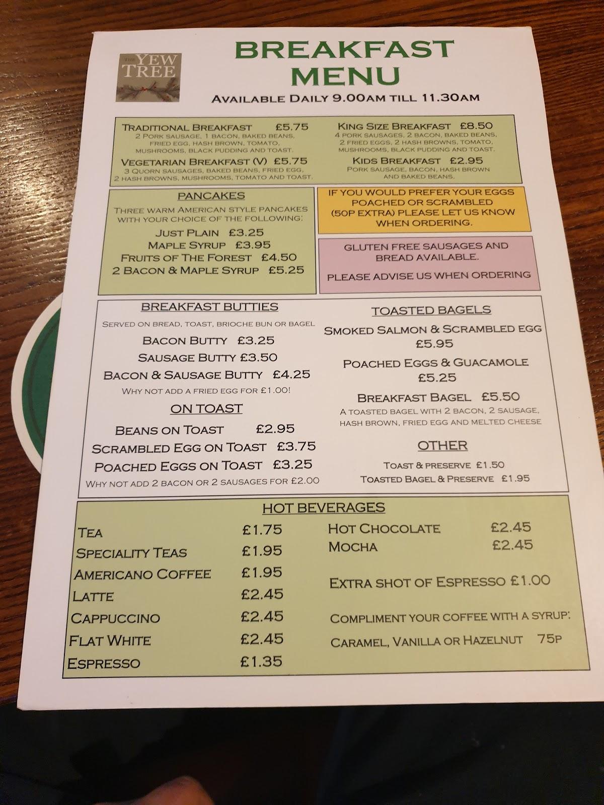 Menu at Yew Tree pub & bar, Preston