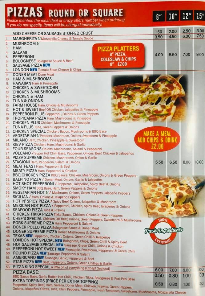 Menu at Pizza King restaurant, BartonuponHumber