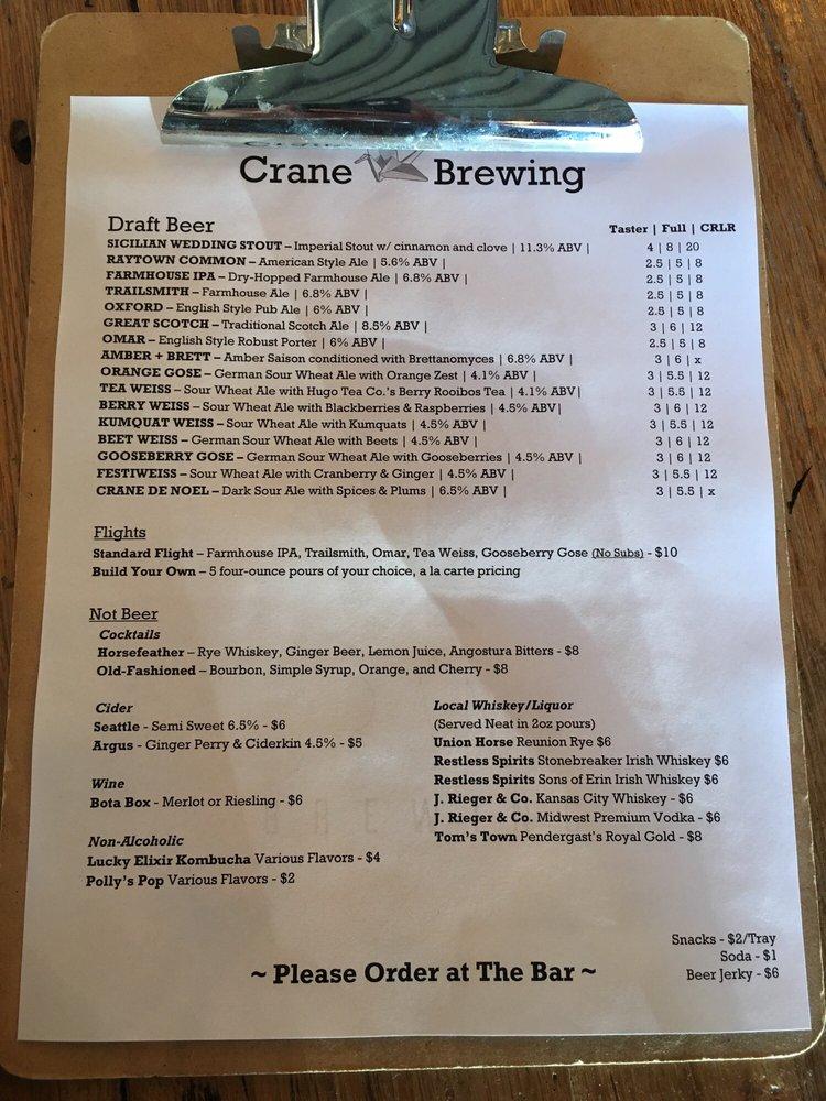 Menu at Crane Brewing Company BBQ, Raytown