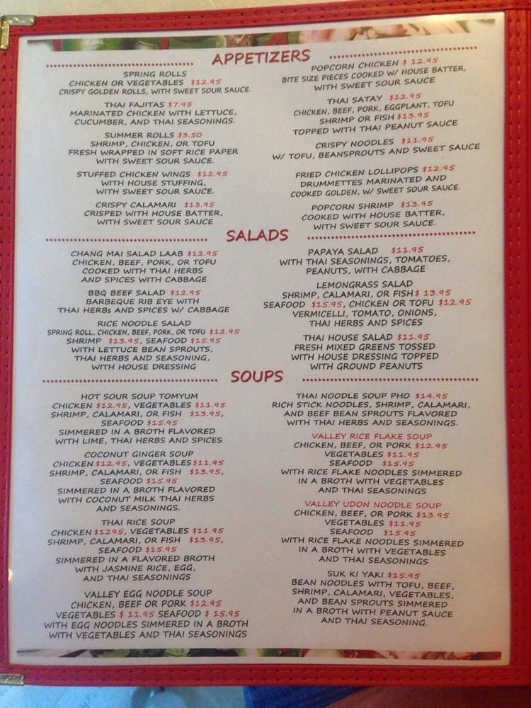 Menu at Thai Valley Cuisine restaurant, Honolulu