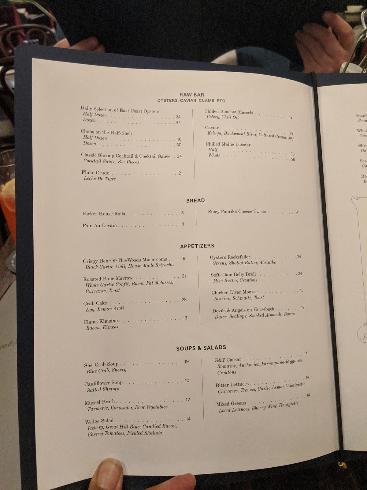 Menu at Gage & Tollner restaurant, New York City