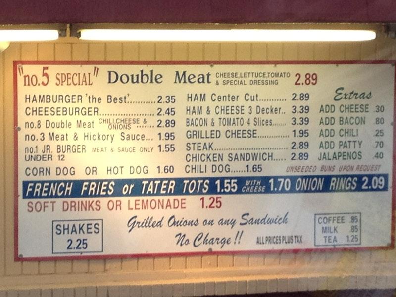 Menu at Keller's DriveIn restaurant, Dallas, Harry Hines Blvd