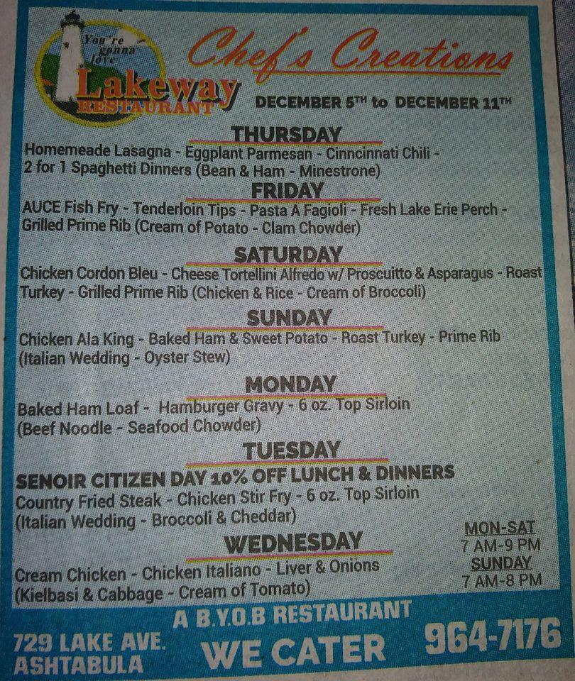 Menu at Lakeway Restaurant, Ashtabula