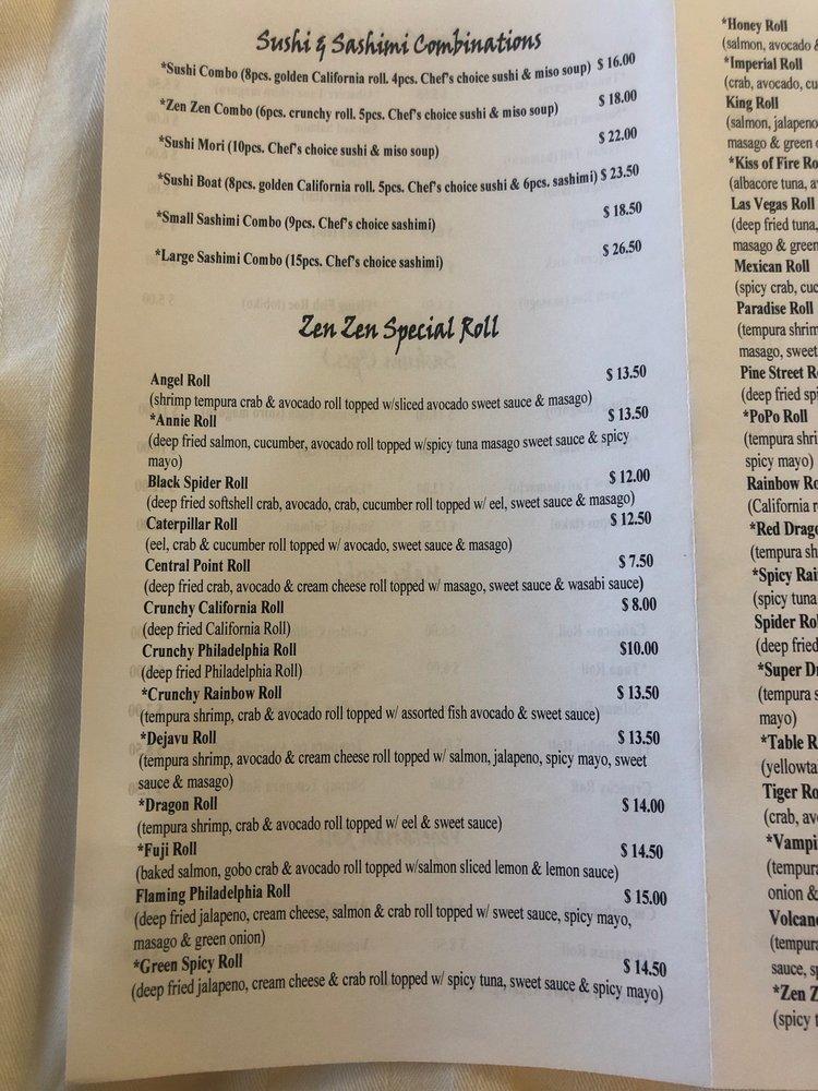 Menu at Zen Zen Sushi and Teriyaki restaurant, Central Point