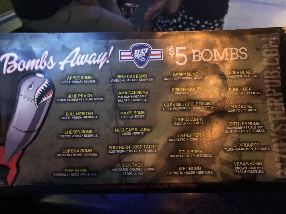 Menu at B17 Bombers Oyster Pub, El Paso