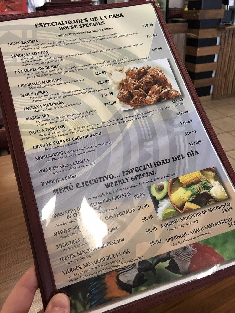 Menu at Bilus Colombian Restaurant, Virginia Beach, 544 Newtown Rd 100