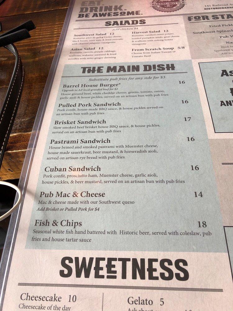 Menu at Historic Brewing Barrel + Bottle House Williams, Williams