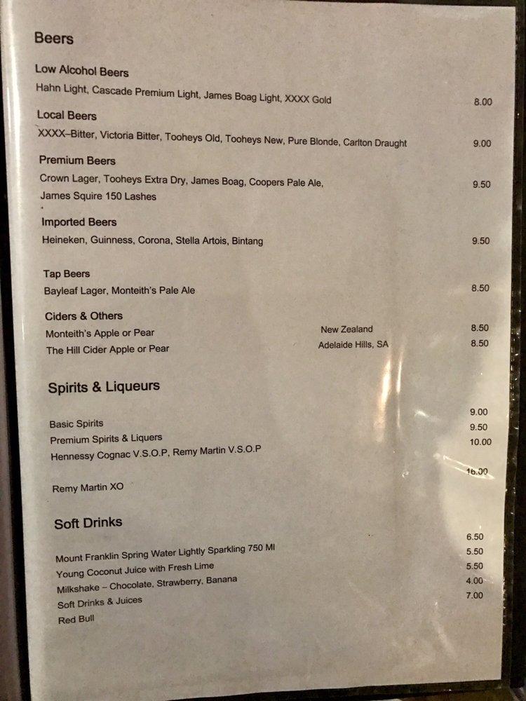Menu at Bayleaf Balinese Restaurant, Cairns