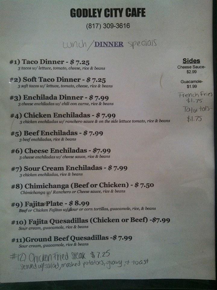 Menu at Carmen's Cafe, Godley
