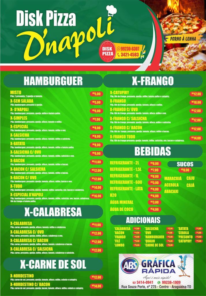 Disk pizza dnapoli cardápio