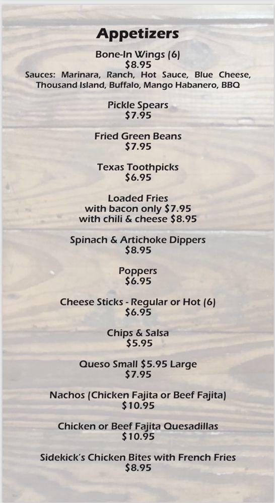 Menu at Sidekick’s Bar & Grill, Emory
