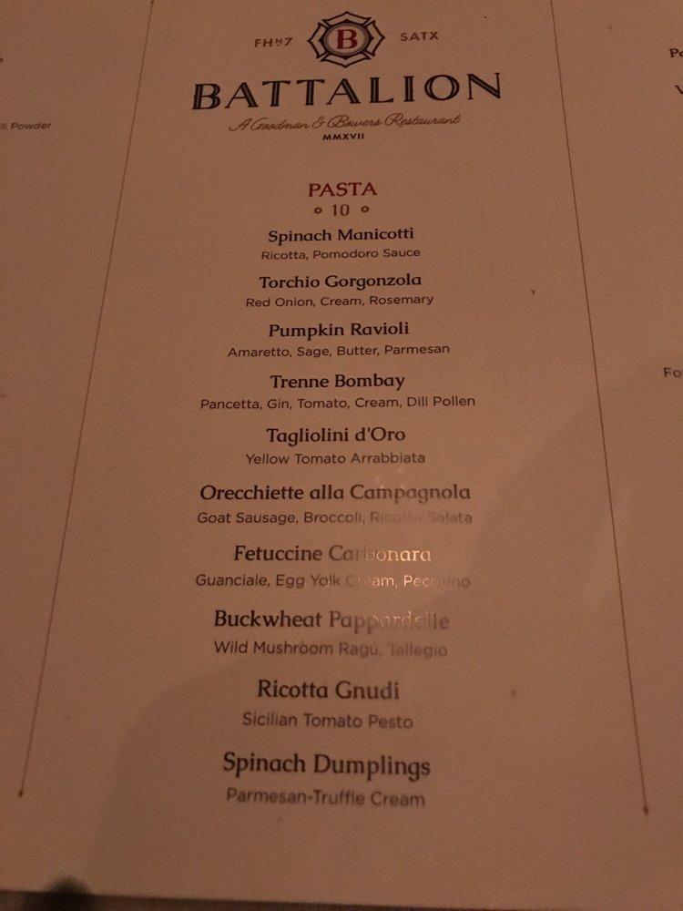 Menu at Battalion restaurant, San Antonio, 604 S Alamo St