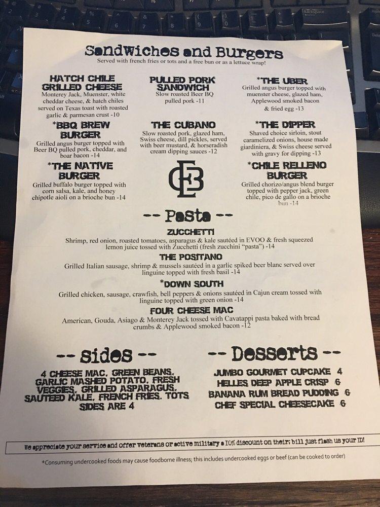 Menu at Old Ellsworth Brewing Company restaurant, Queen Creek