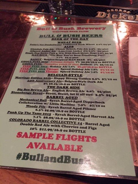 Menu At Bull Bush Brewery Pub Bar Denver