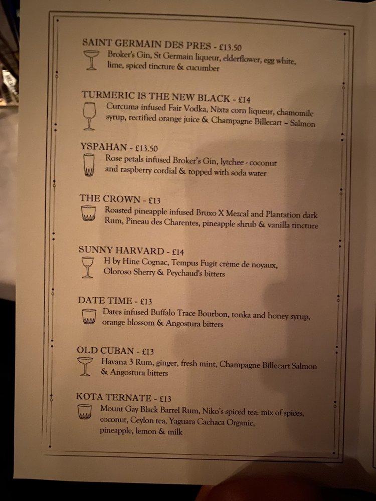 experimental cocktail club menu