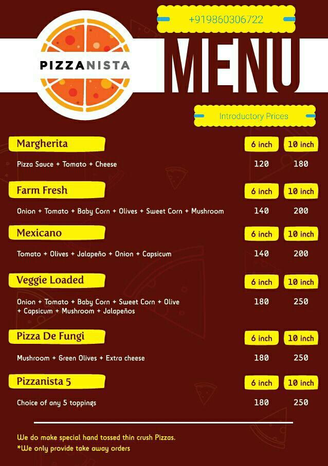 Menu at Pizzanista Pune, Mumbai