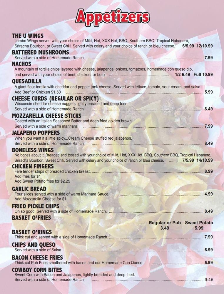 Menu at The U Neighborhood Grill pub & bar, Urbandale