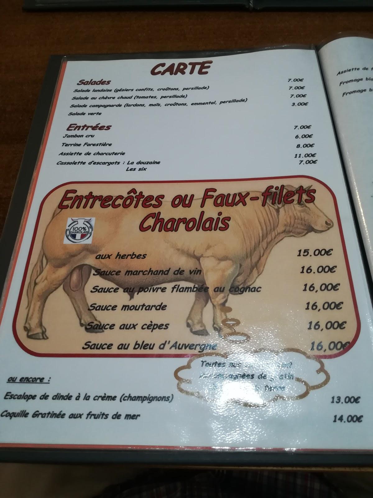 Menu au La Chaumiere restaurant, SaintYan
