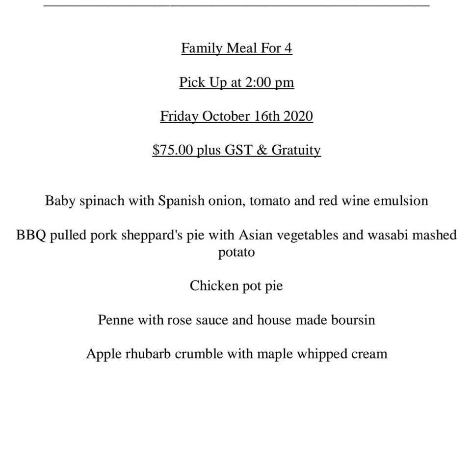 Menu at Black Apron Cuisine Inc. restaurant, Calgary, 2 St SE Buildind