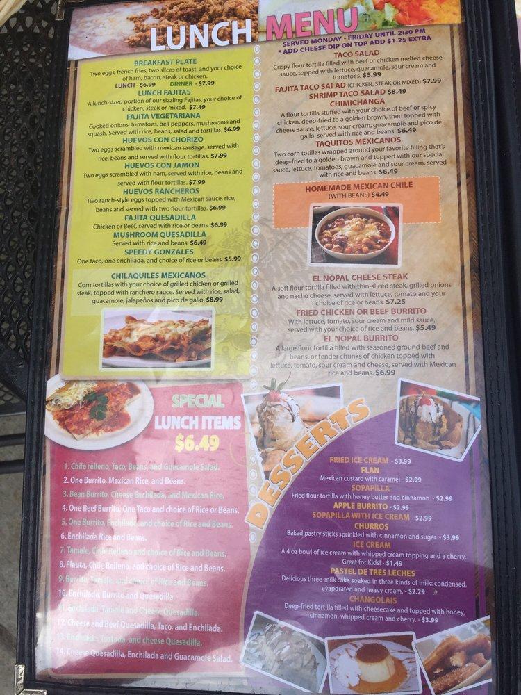 Menu at El Nopal Mexican Restaurant, Memphis, N Houston Levee Rd 108