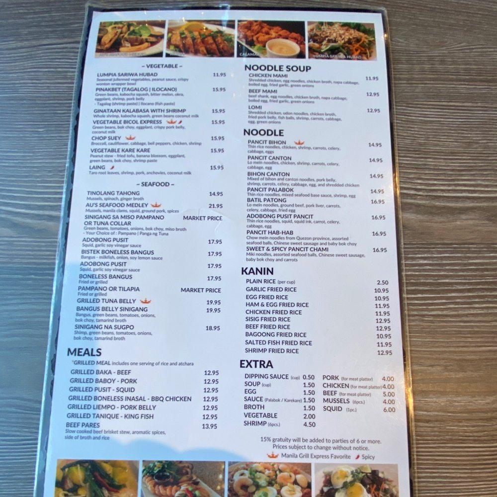 Menu at Manila Grill Express South restaurant, Edmonton, 28 Ave NW
