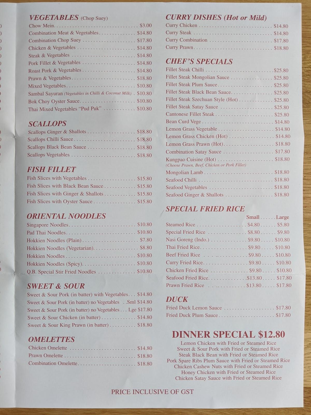 Menu at Queen Bee Chinese Restaurant, Munno Para, 4/262 Curtis Rd
