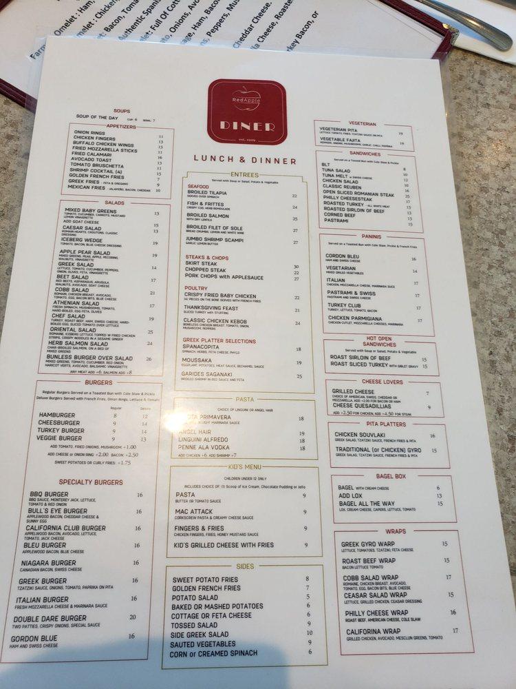 Menu at Red Apple Diner restaurant, Lynbrook